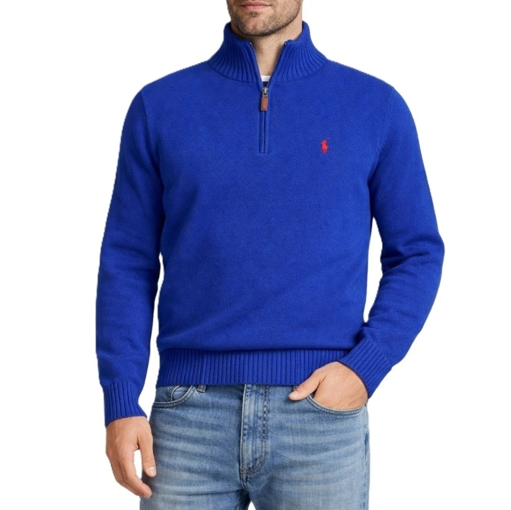 POLO by Ralph Lauren Men’s Blue Knit Half-Zip Sweater 100% Cotton XXL